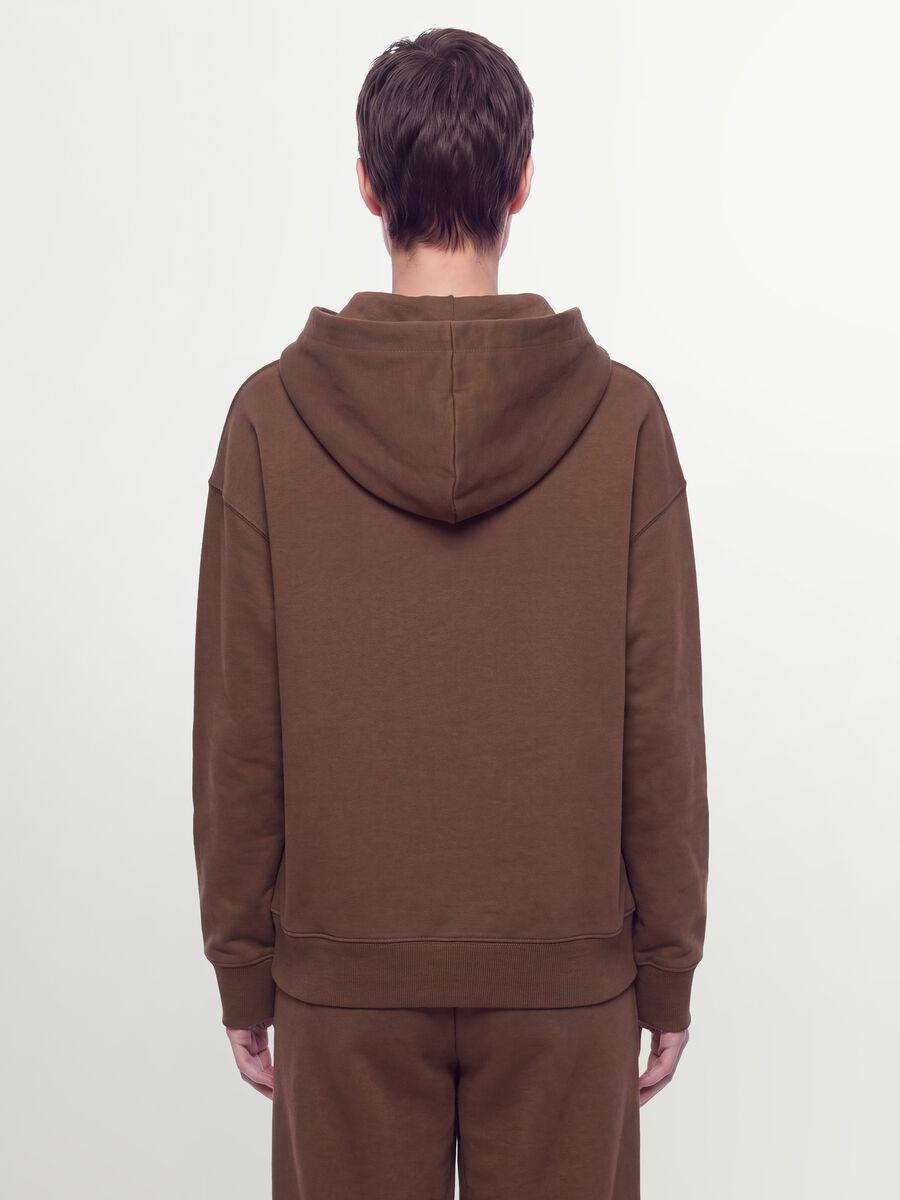 Felpa marrone in misto cotone con cappuccio regular fit_3