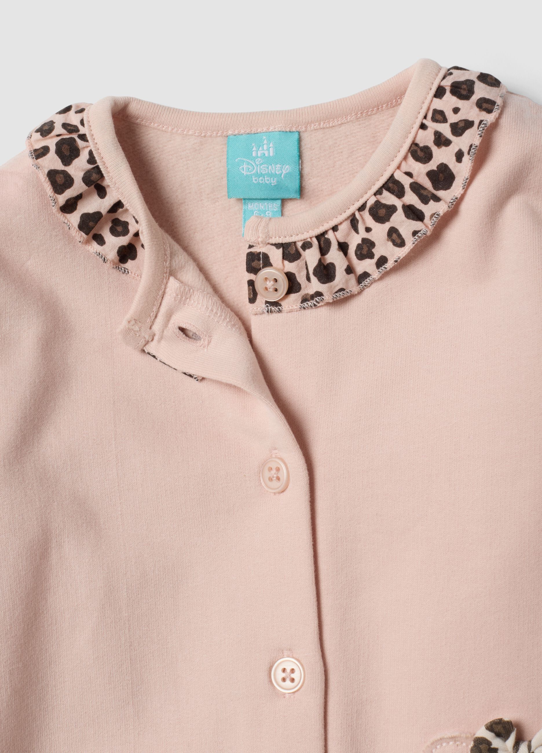Tutina rosa in puro cotone organico con colletto volant e ricamo Minnie