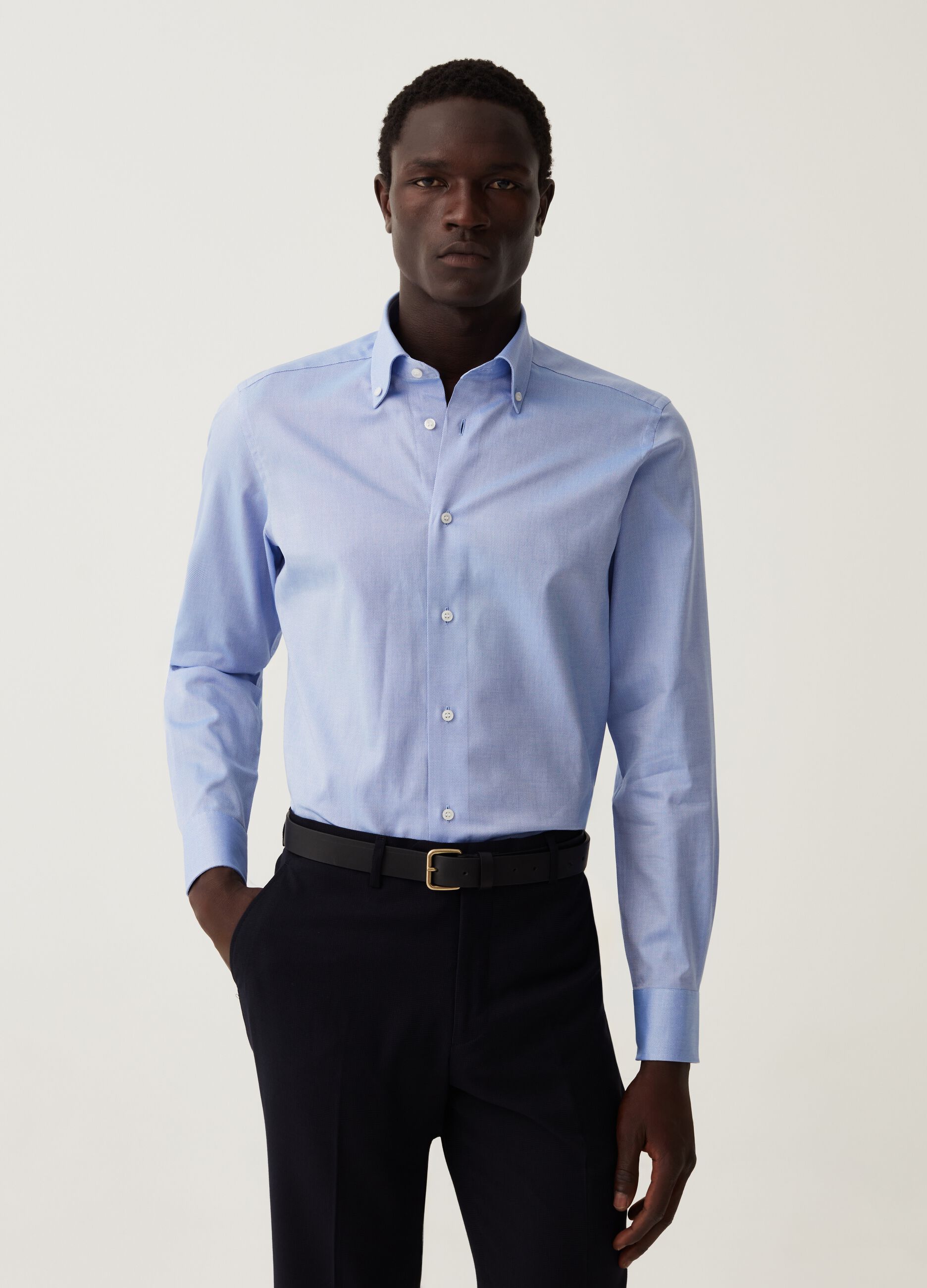 Camicia slim fit in cotone oxford_1