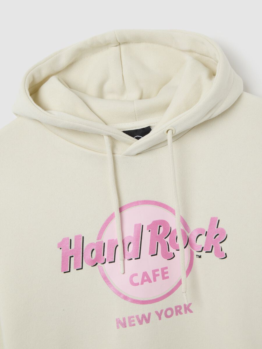 Felpa in misto cotone beige regular fit con logo Hard Rock Cafe_1