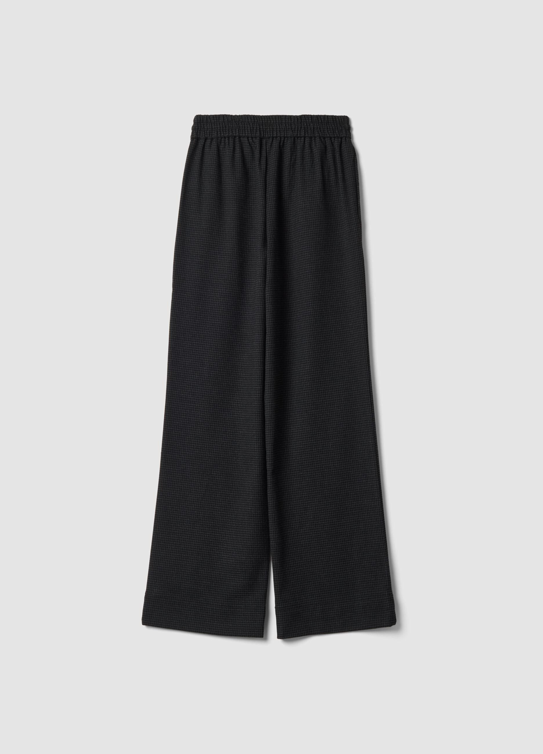Black and grey stretch viscose-blend wide-leg joggers with pattern