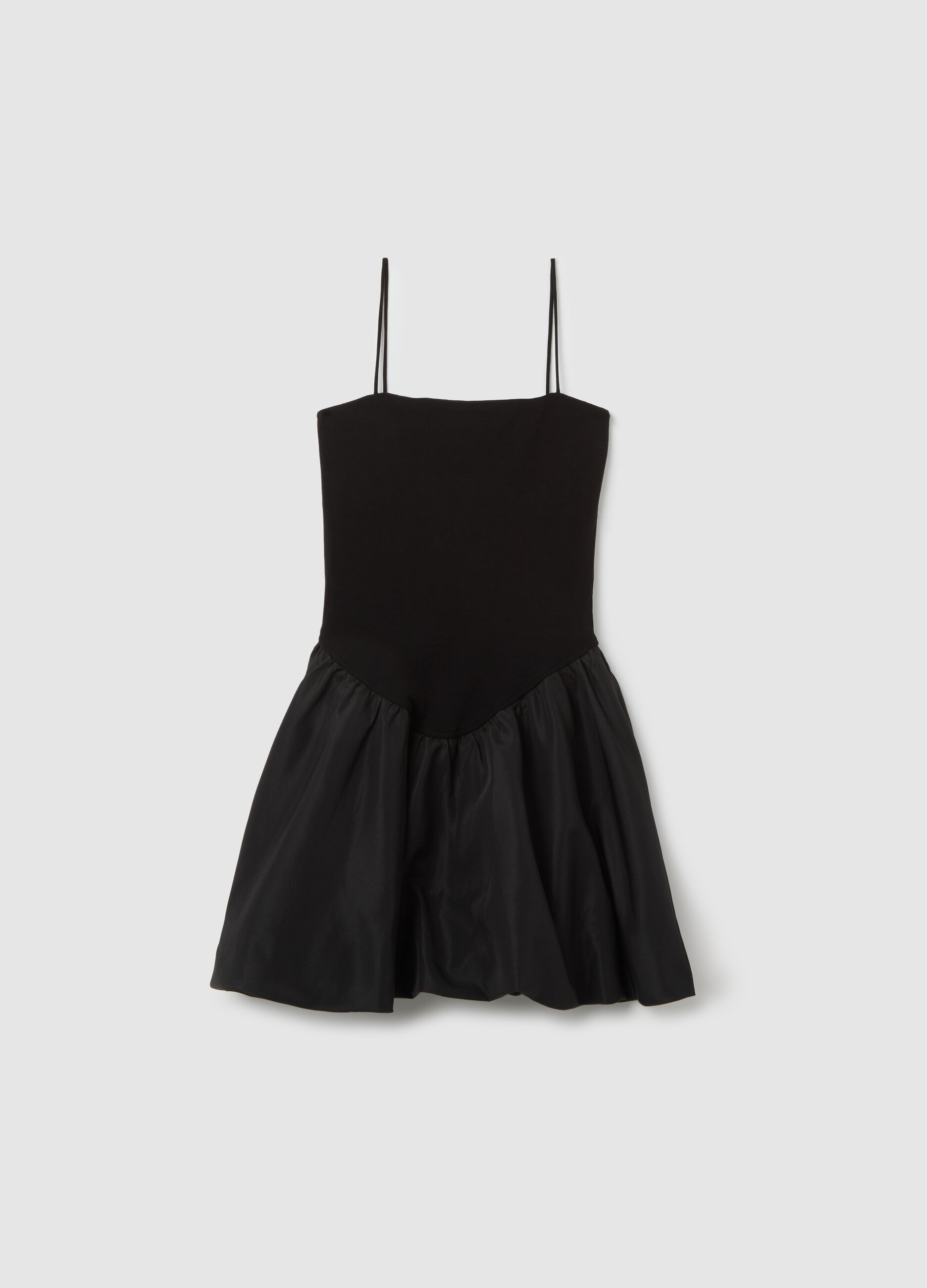 Black Dress with Square Neckline and Flared Skirt
