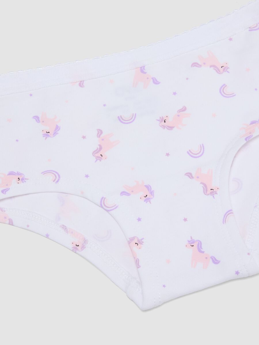 Slip culotte bianchi in cotone organico elasticizzato con stampa unicorni_3