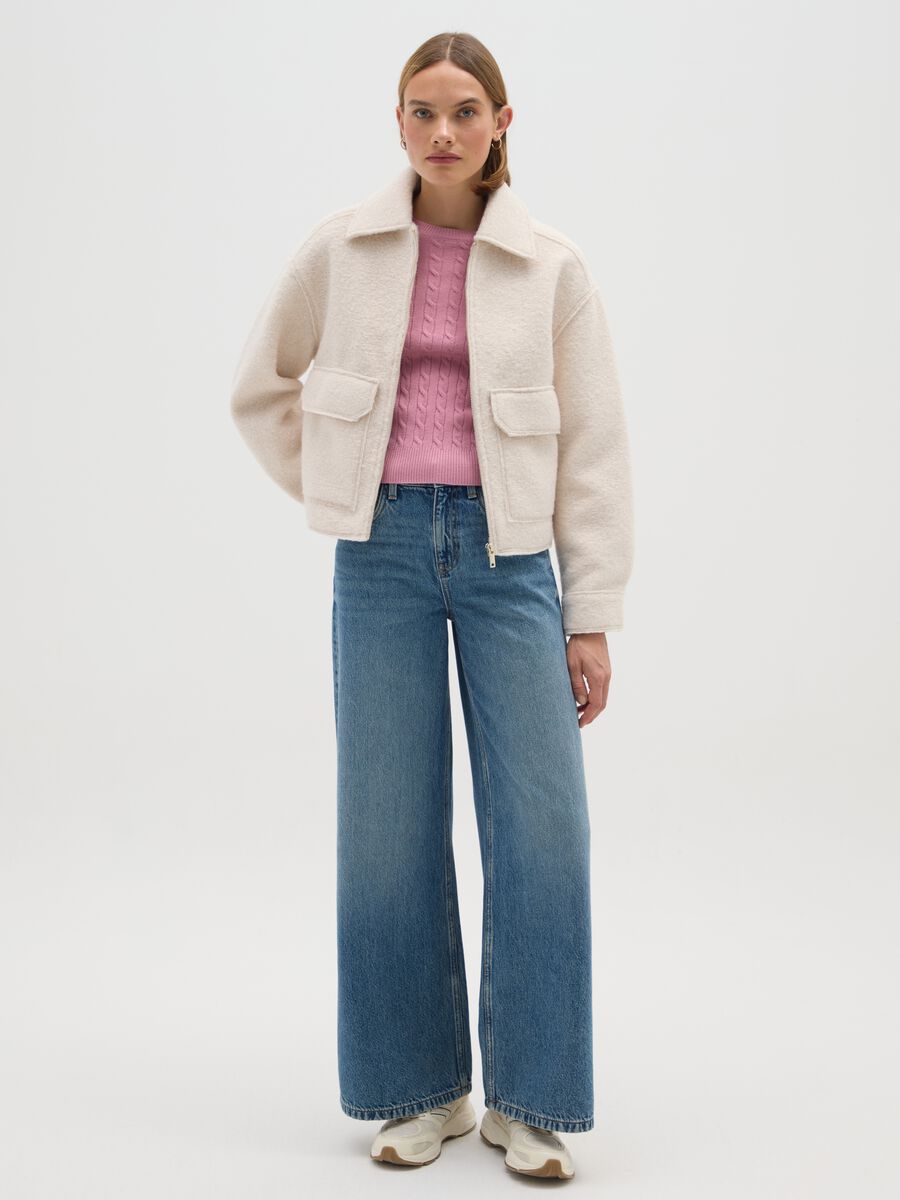 Giacca bianca regular fit con zip_1