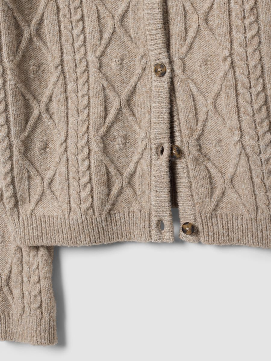 Beige cable-knit wool-blend cardigan_5