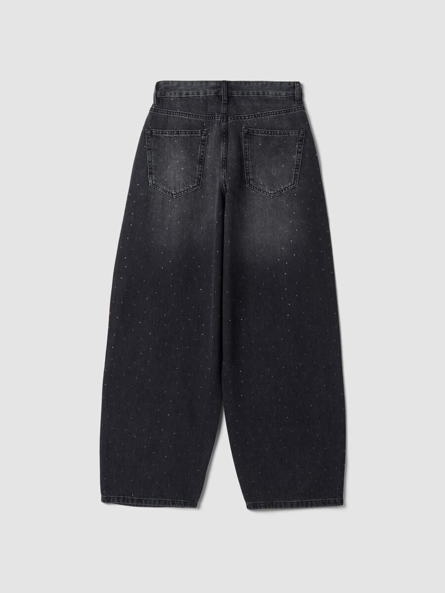 Jeans neri in puro cotone skater fit con strass_2