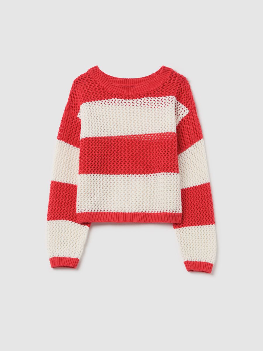 Striped pullover with openwork weave_3