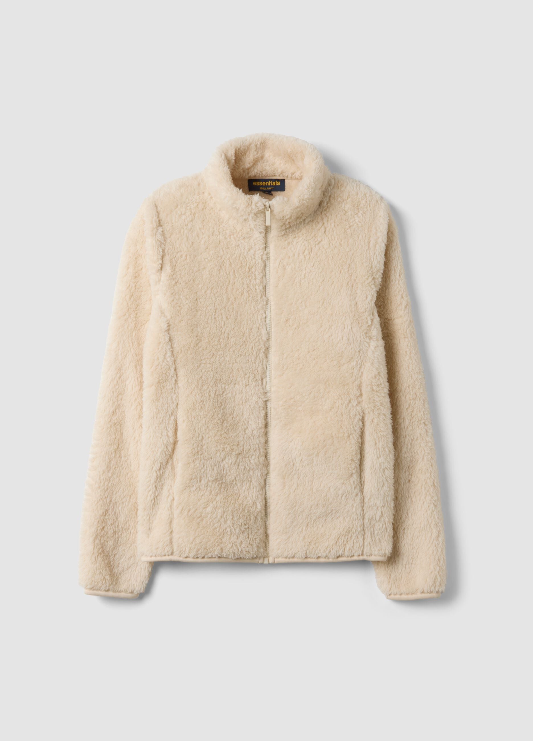 White crew-neck sweatshirt with zip, regular fit