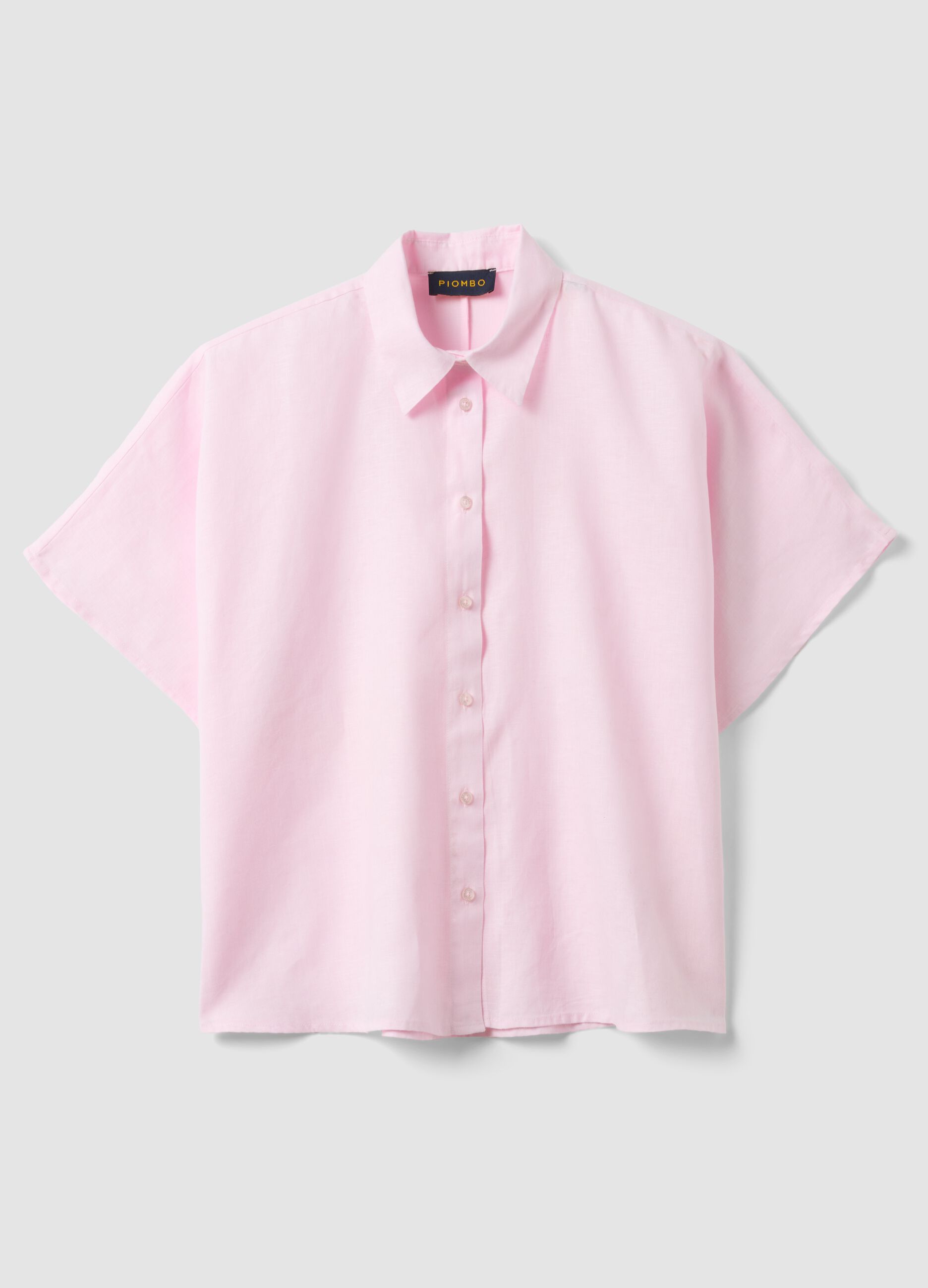 Camicia rosa in puro lino a maniche corte regular fit