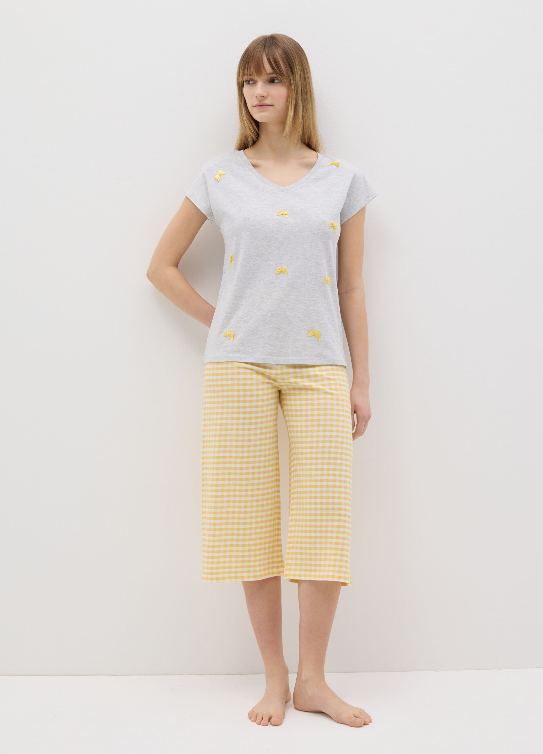 Gingham pyjama trousers with drawstring