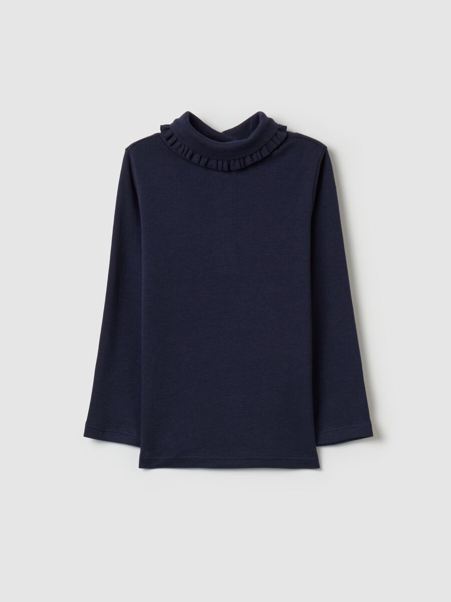 T-shirt in cotton with high neck and ruffles_0