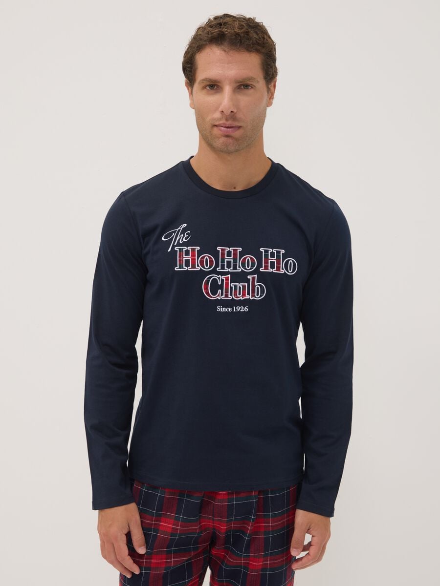 Pigiama blu navy in puro cotone con girocollo_1