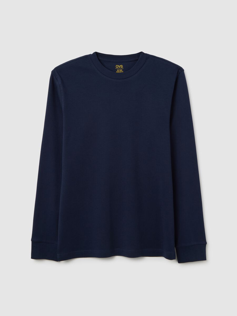 Maglia a maniche lunghe da ragazzo in puro cotone blu _0