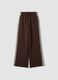 Brown cotton-blend wide-leg trousers with lace embroidery_5