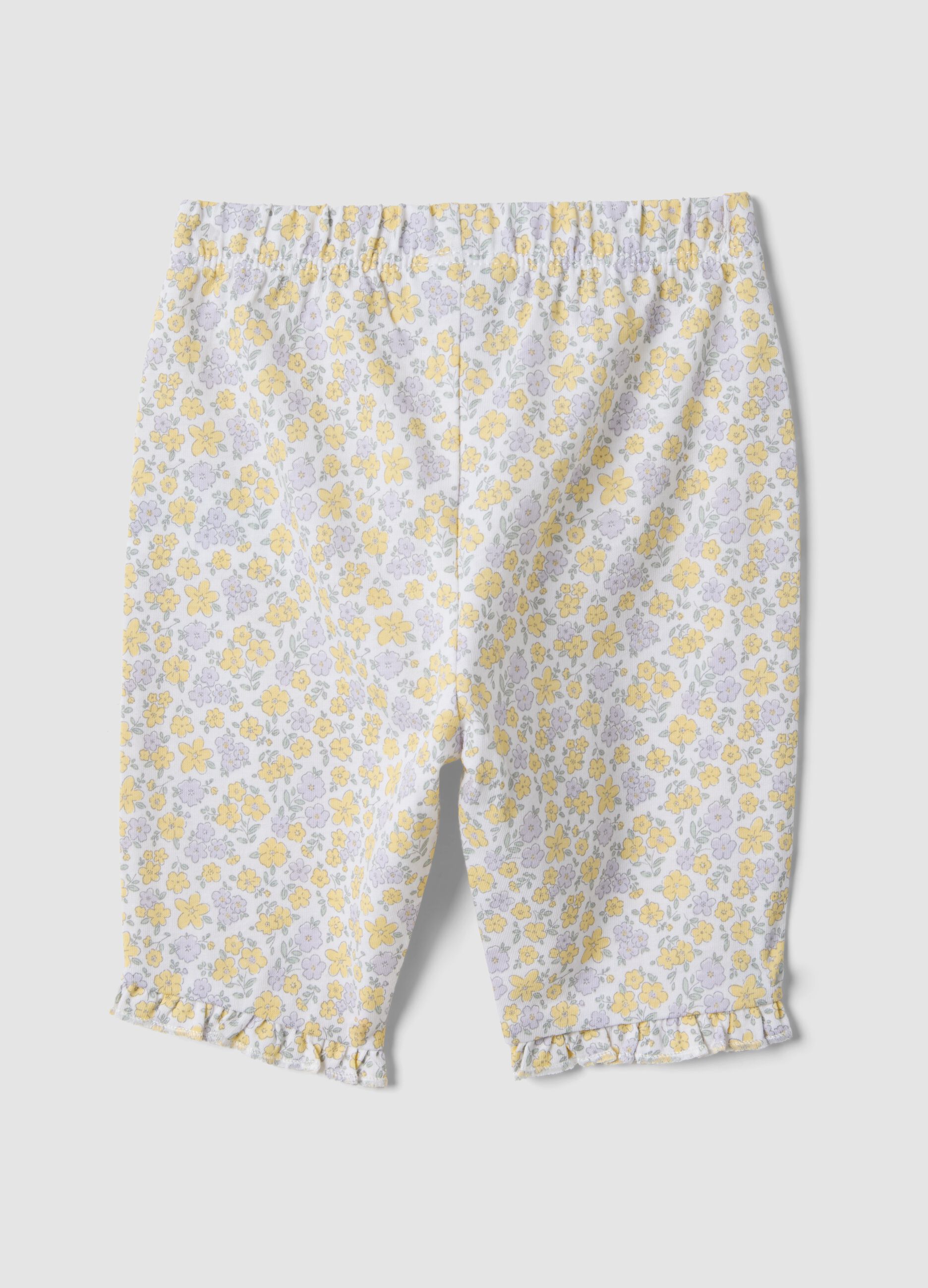 White pure organic cotton leggings with floral print