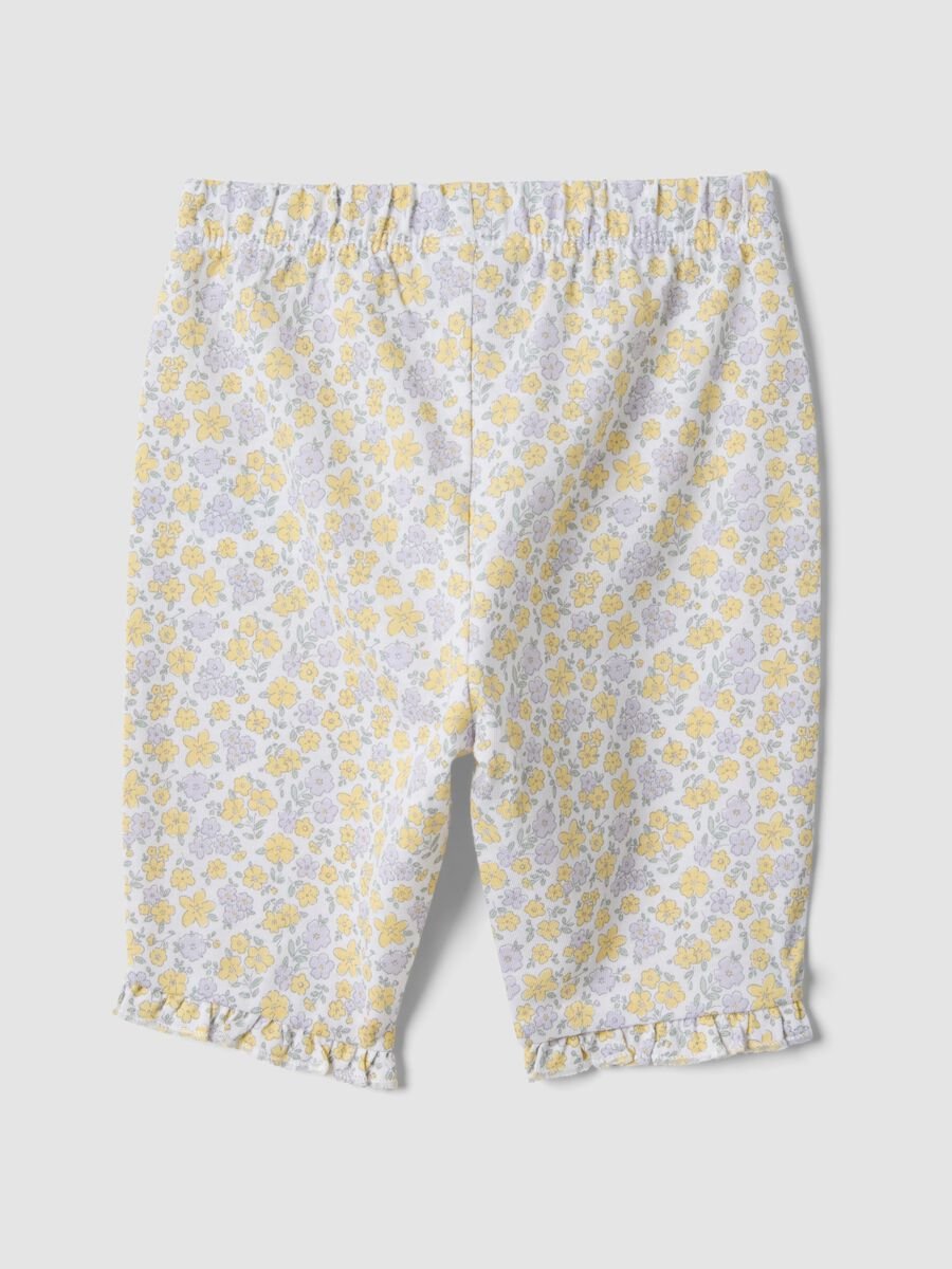 White pure organic cotton leggings with floral print_1