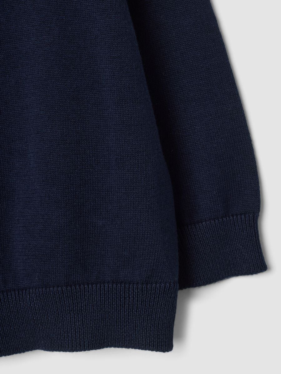 Blue long-sleeved pure cotton polo shirt_3