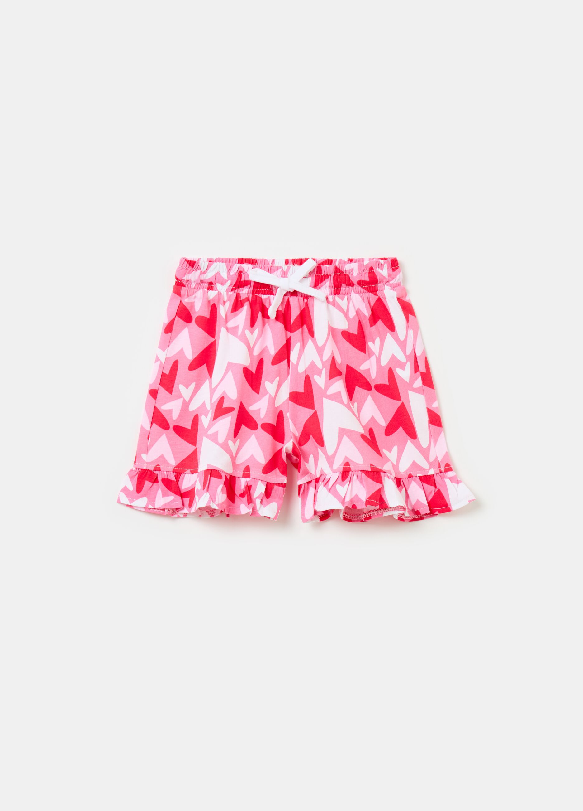 Cotton shorts with frills and drawstring