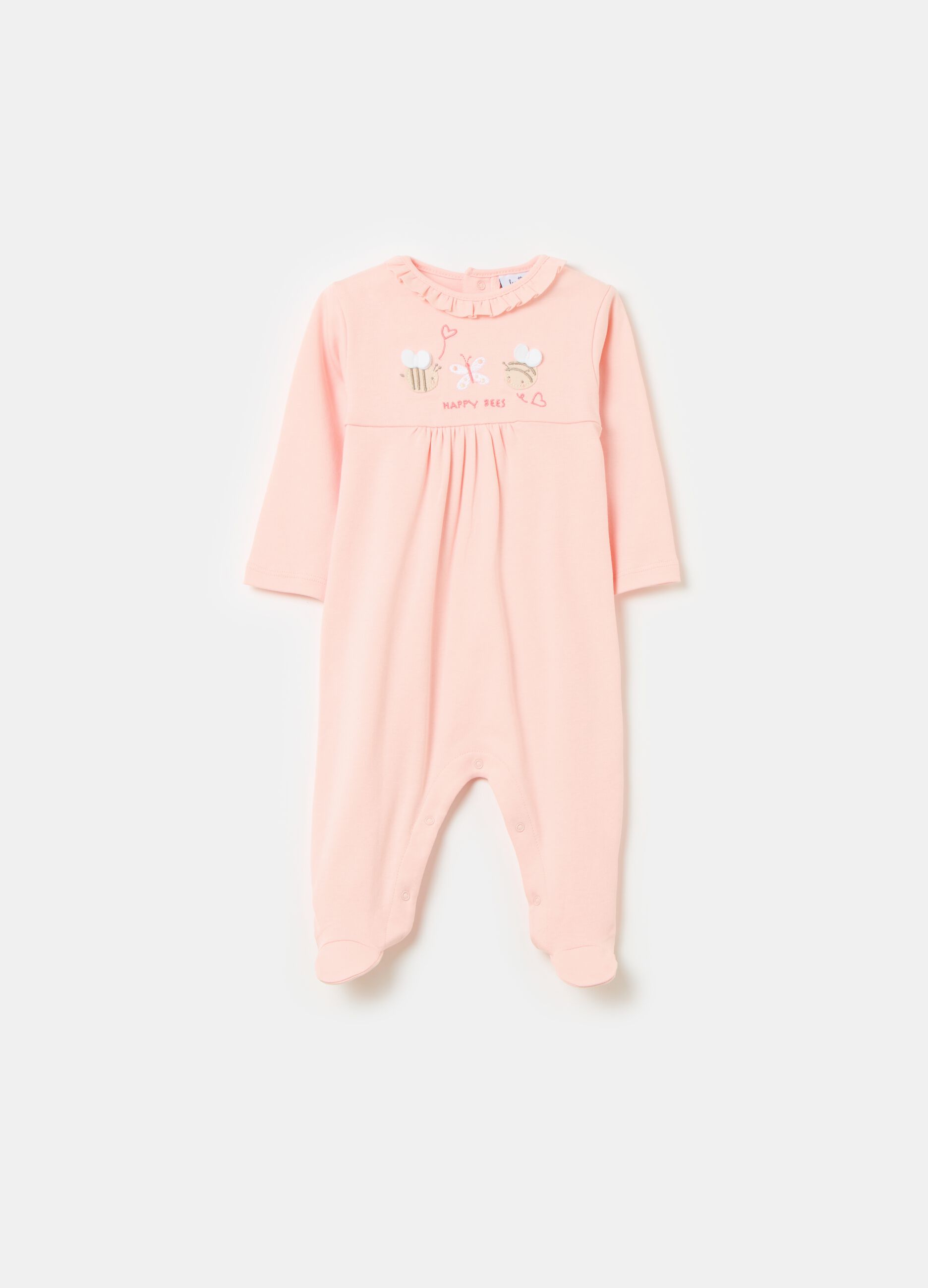 Organic cotton onesie with feet and embroidery