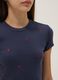 T-shirt blu per ragazza in cotone elasticizzato con ricamo cuori _2