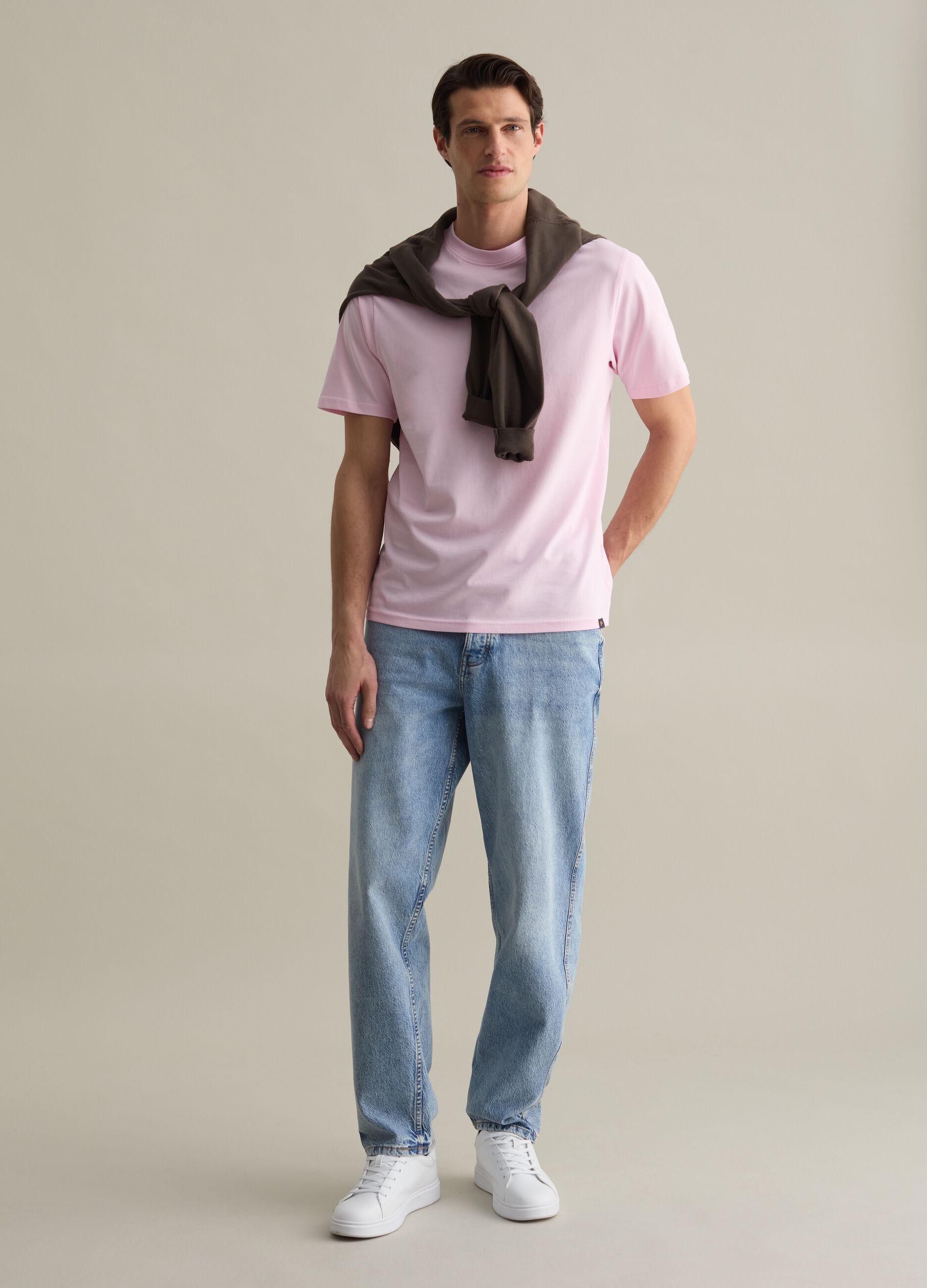 T-shirt girocollo in cotone tinta unita