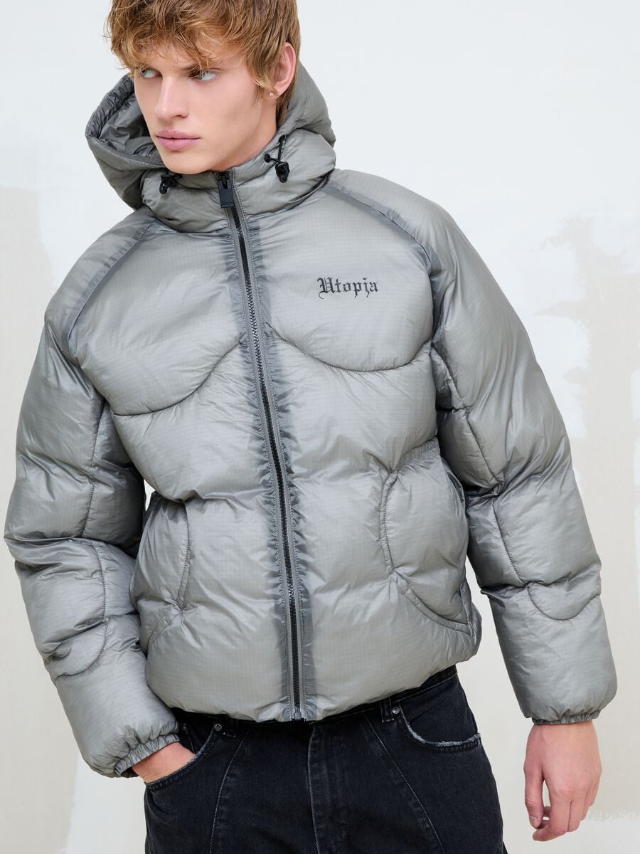 Nylon Ripstop Hooded Puffer Jacket Grey_5