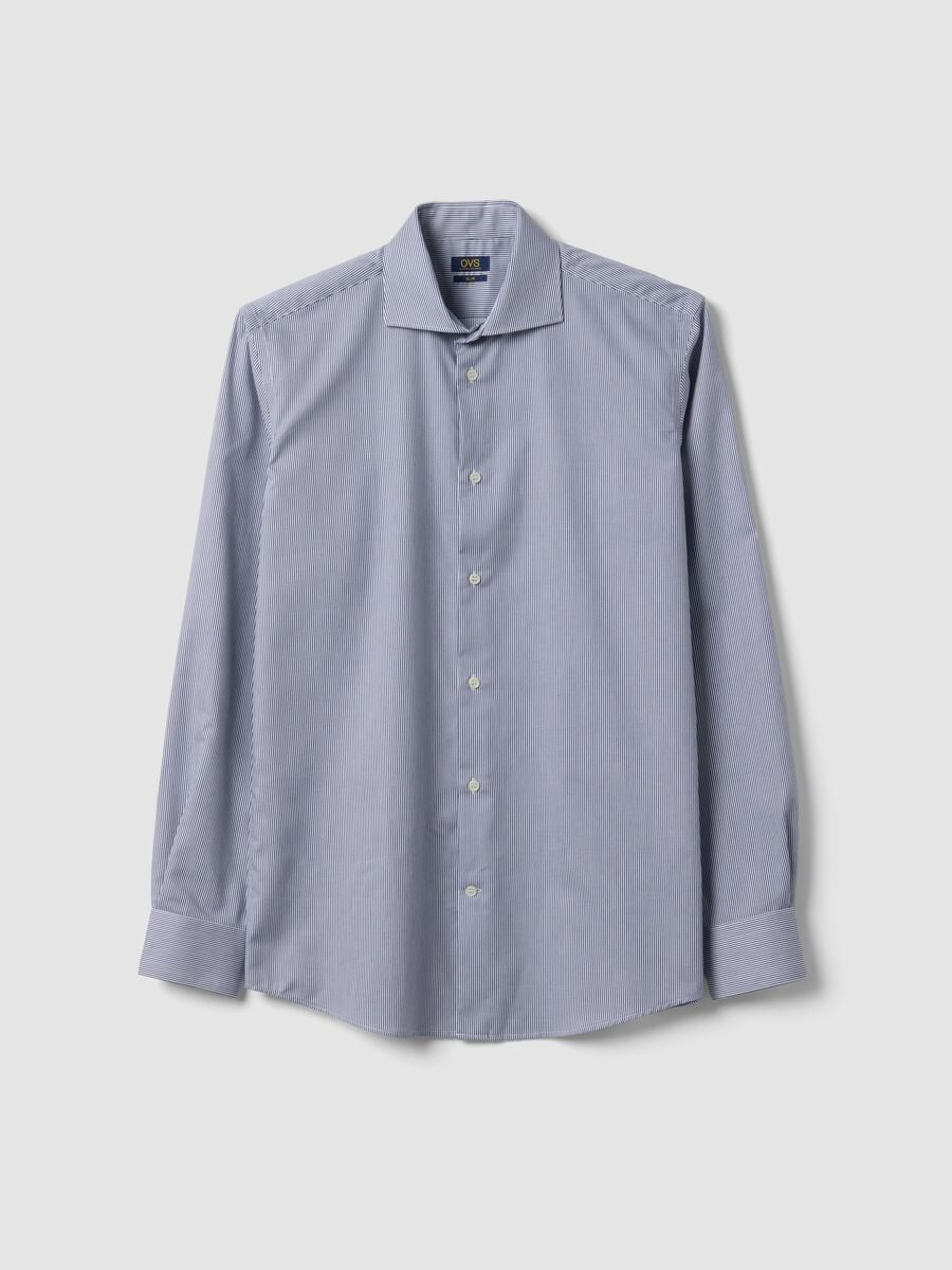 Blue pure cotton striped shirt with French collar, slim fit, non-iron_4