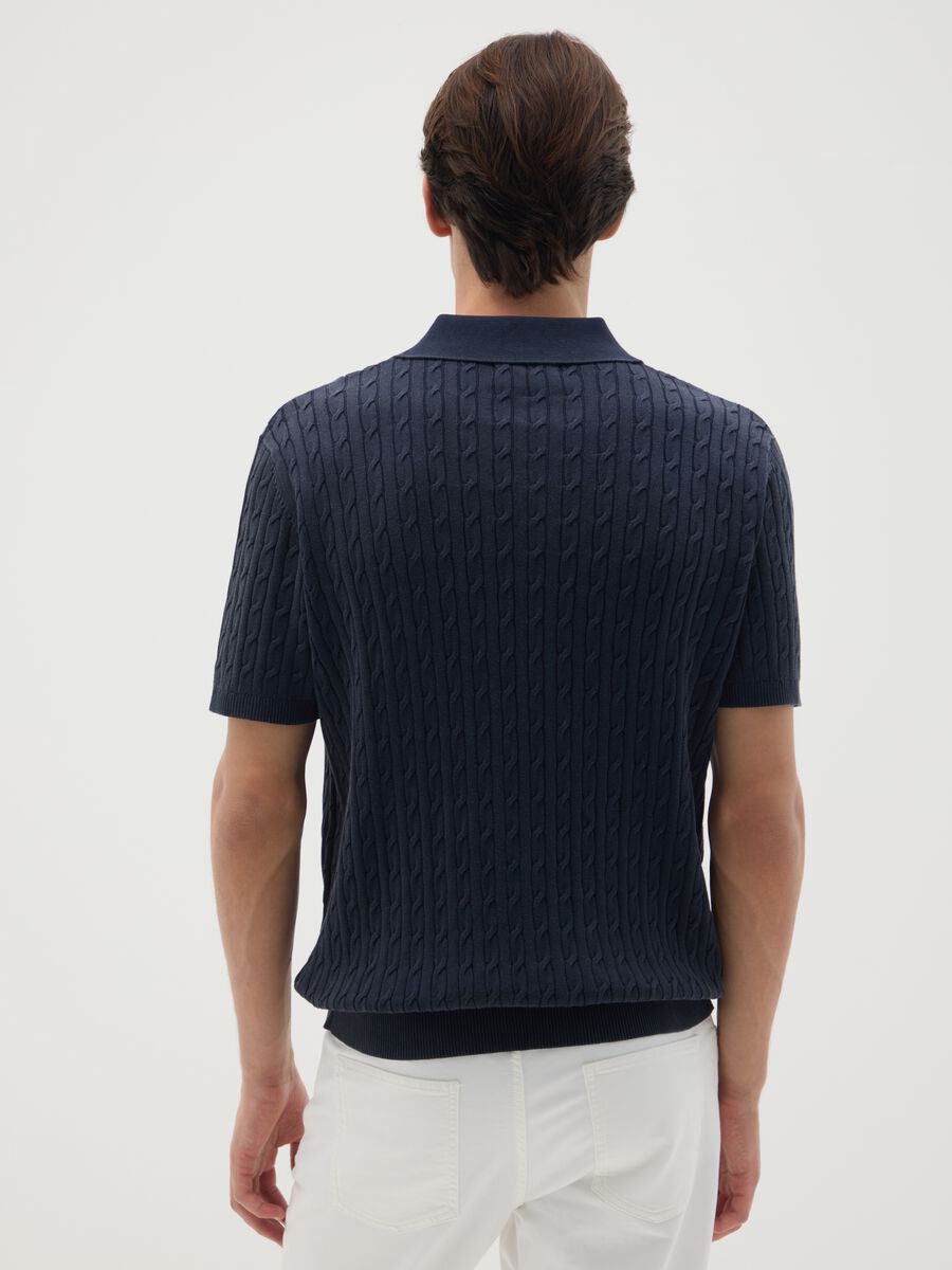 Maglia in puro cotone blu con colletto classico_2