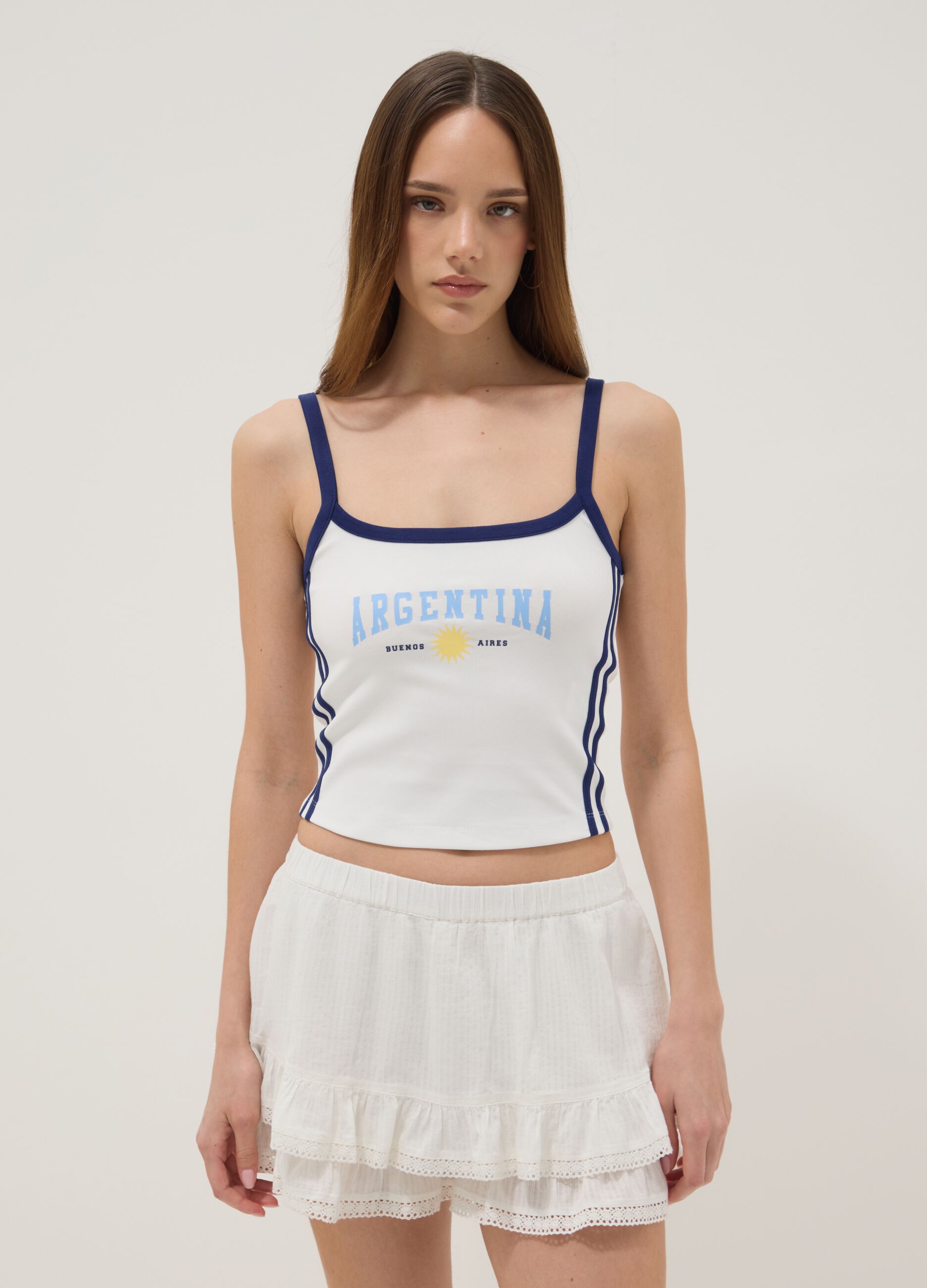 Tank top bianco in cotone elasticizzato con scritta Argentina regular fit
