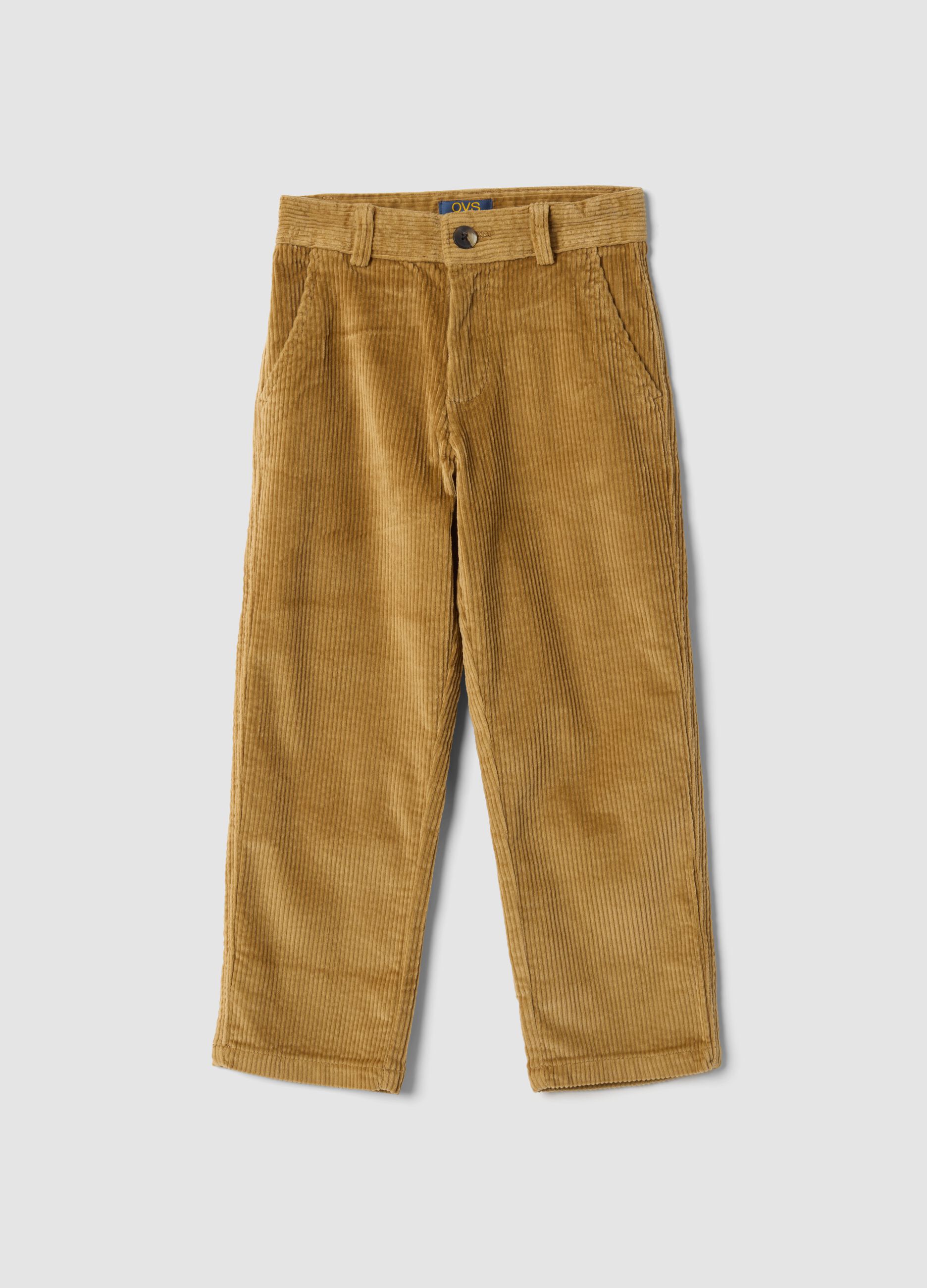 Pantaloni chino gialli in cotone elasticizzato a coste regular fit