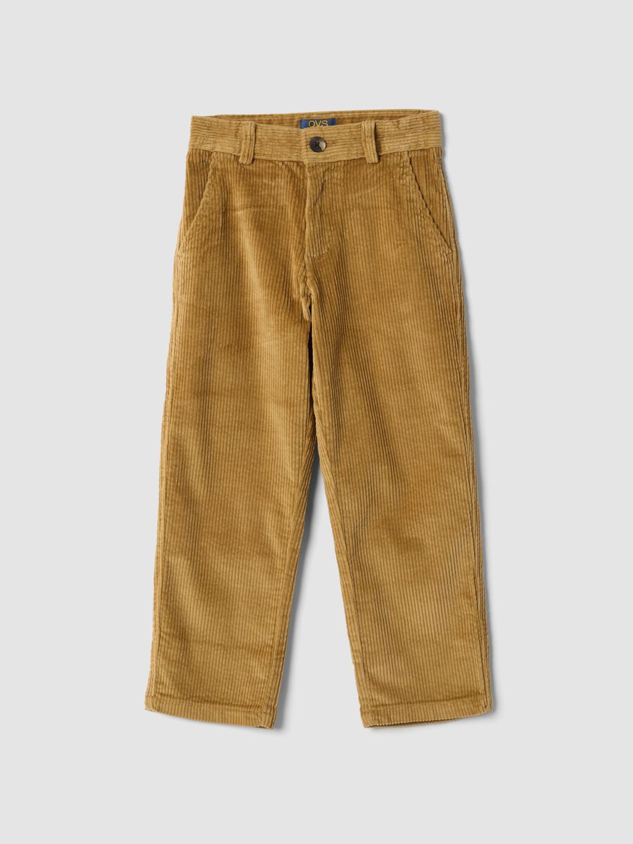 Pantaloni chino gialli in cotone elasticizzato a coste regular fit_0