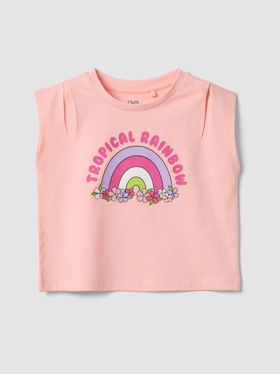 Pink pure cotton vest top with rainbow print_0