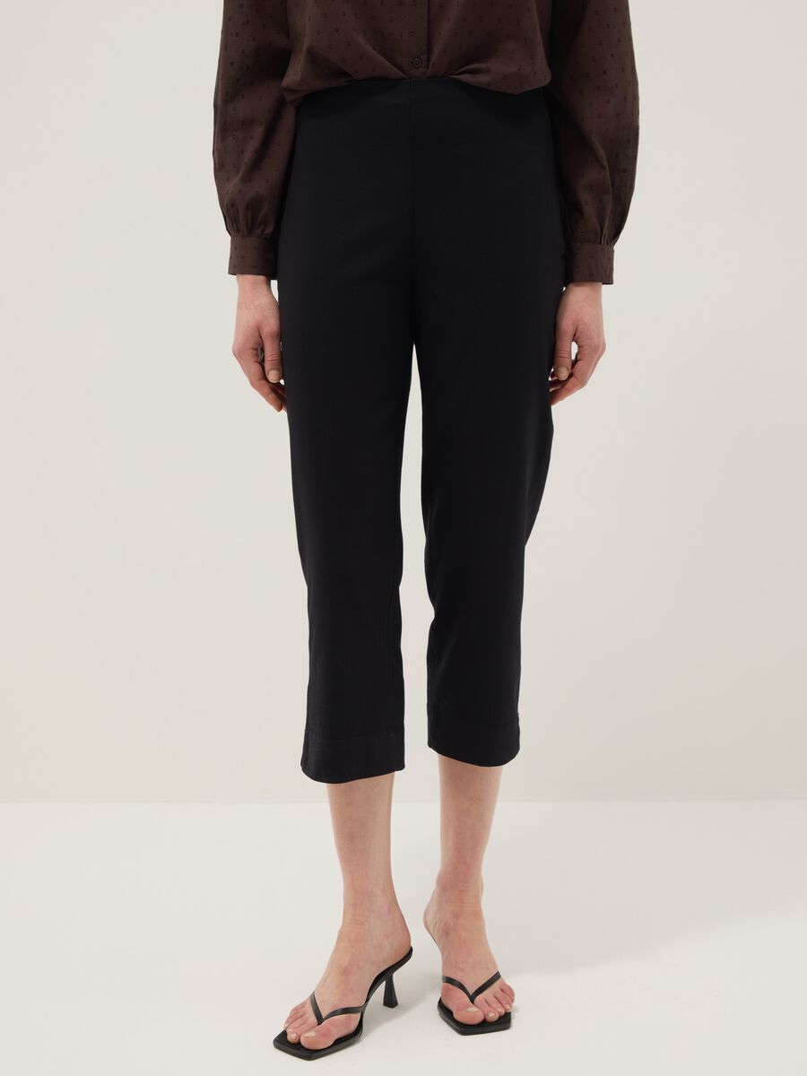 Black Slim Fit Stretch Cotton Ankle Trousers_1