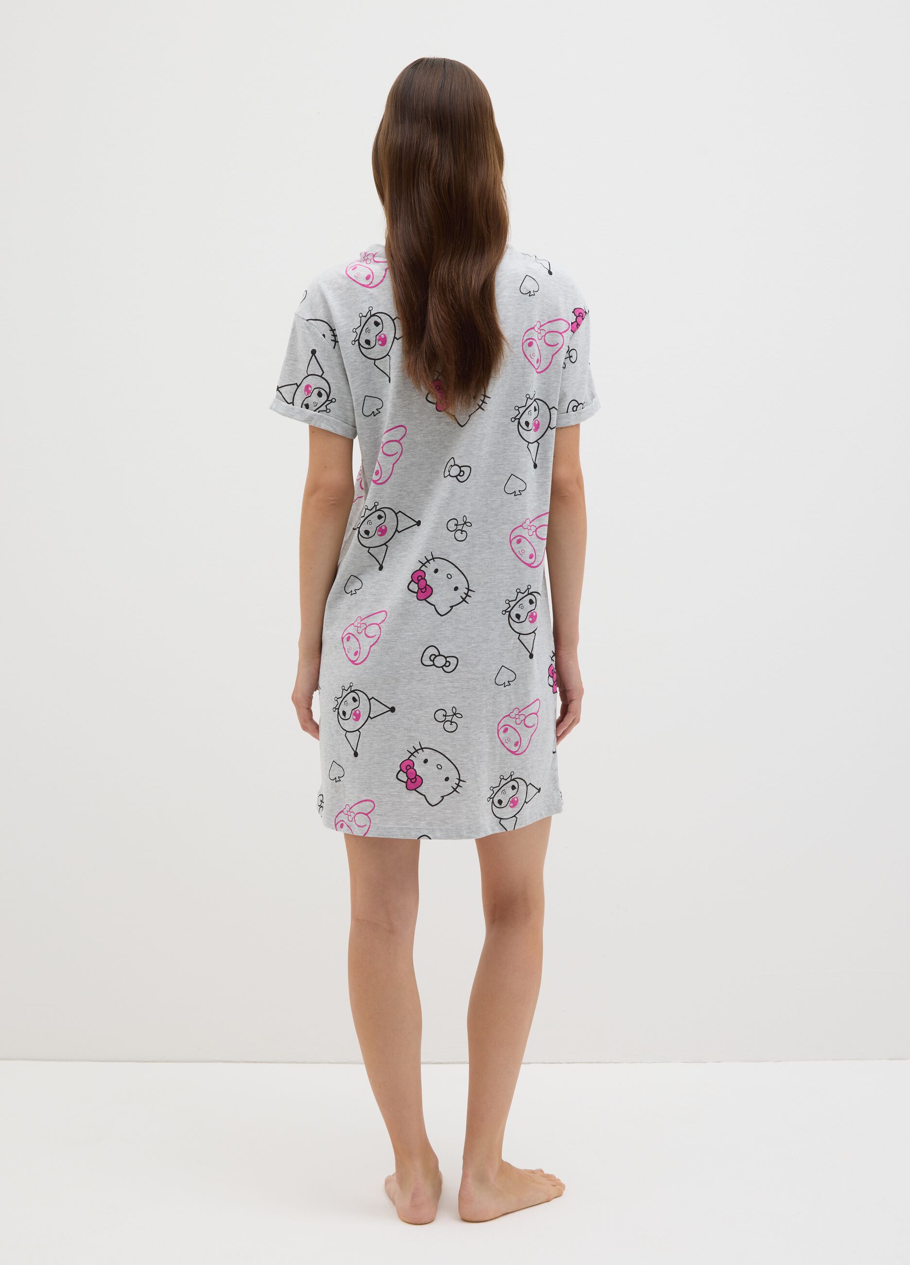 Women's grey cotton blend t-shirt regular fit with Hello Kitty print