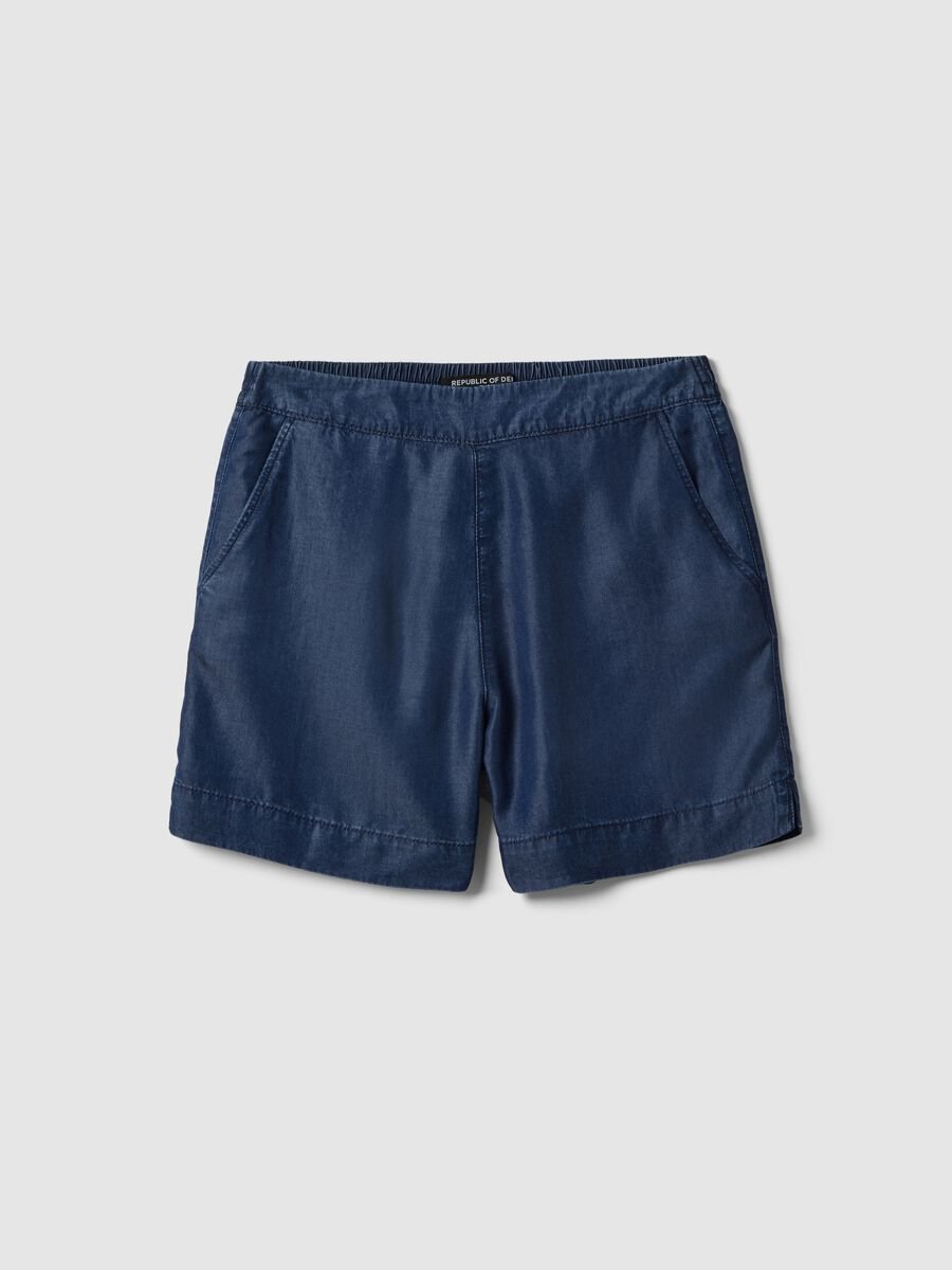 Shorts in denim blu in puro lyocell con vita elasticizzata regular fit_4