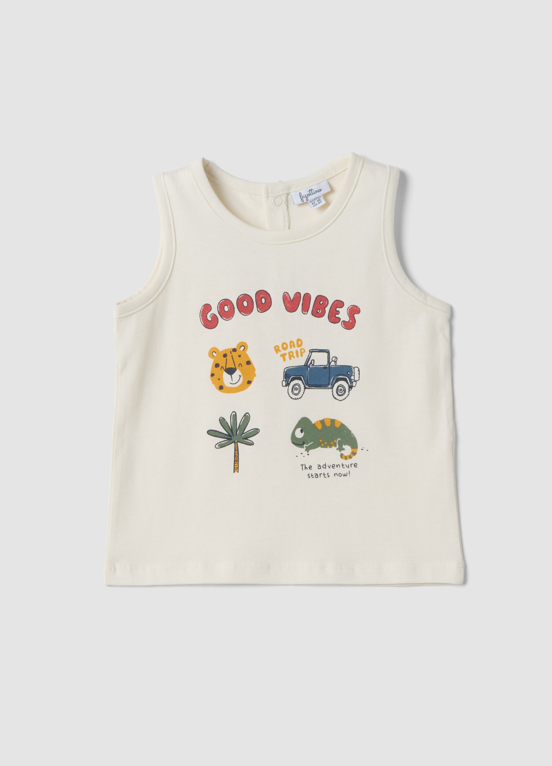 White organic cotton vest top with print
