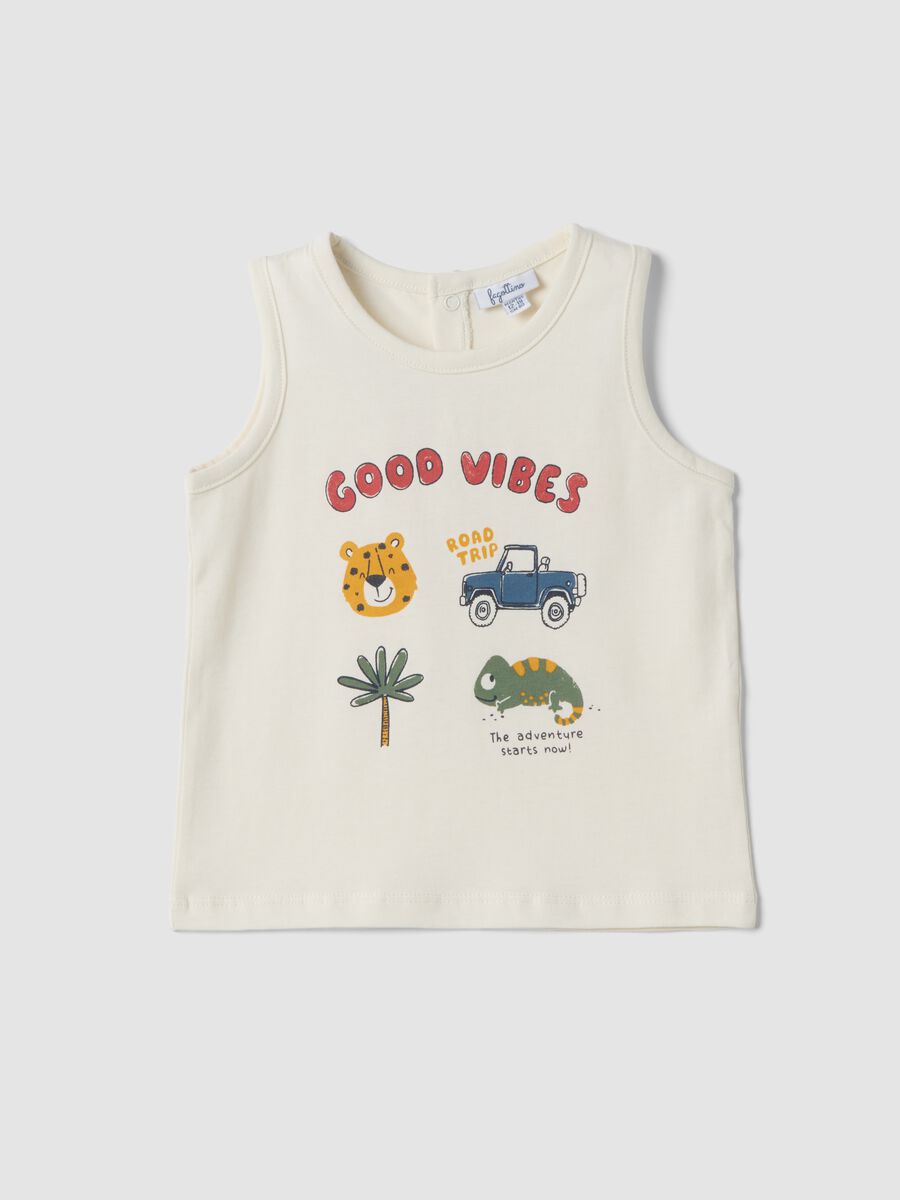White organic cotton vest top with print_0