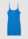 Blue fitted ribbed stretch modal dress with straps_0