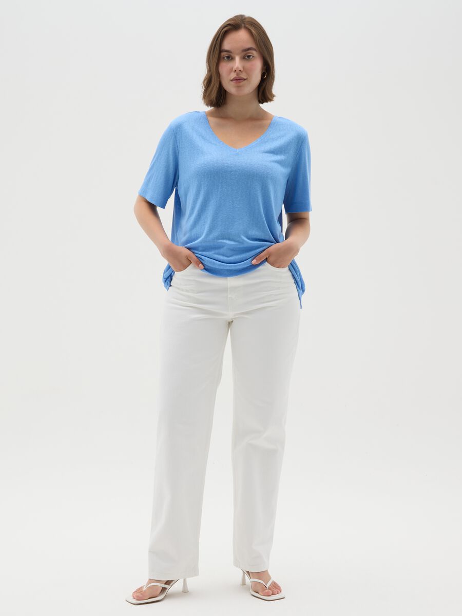 Women's blue mixed fabric regular fit T-shirt_1