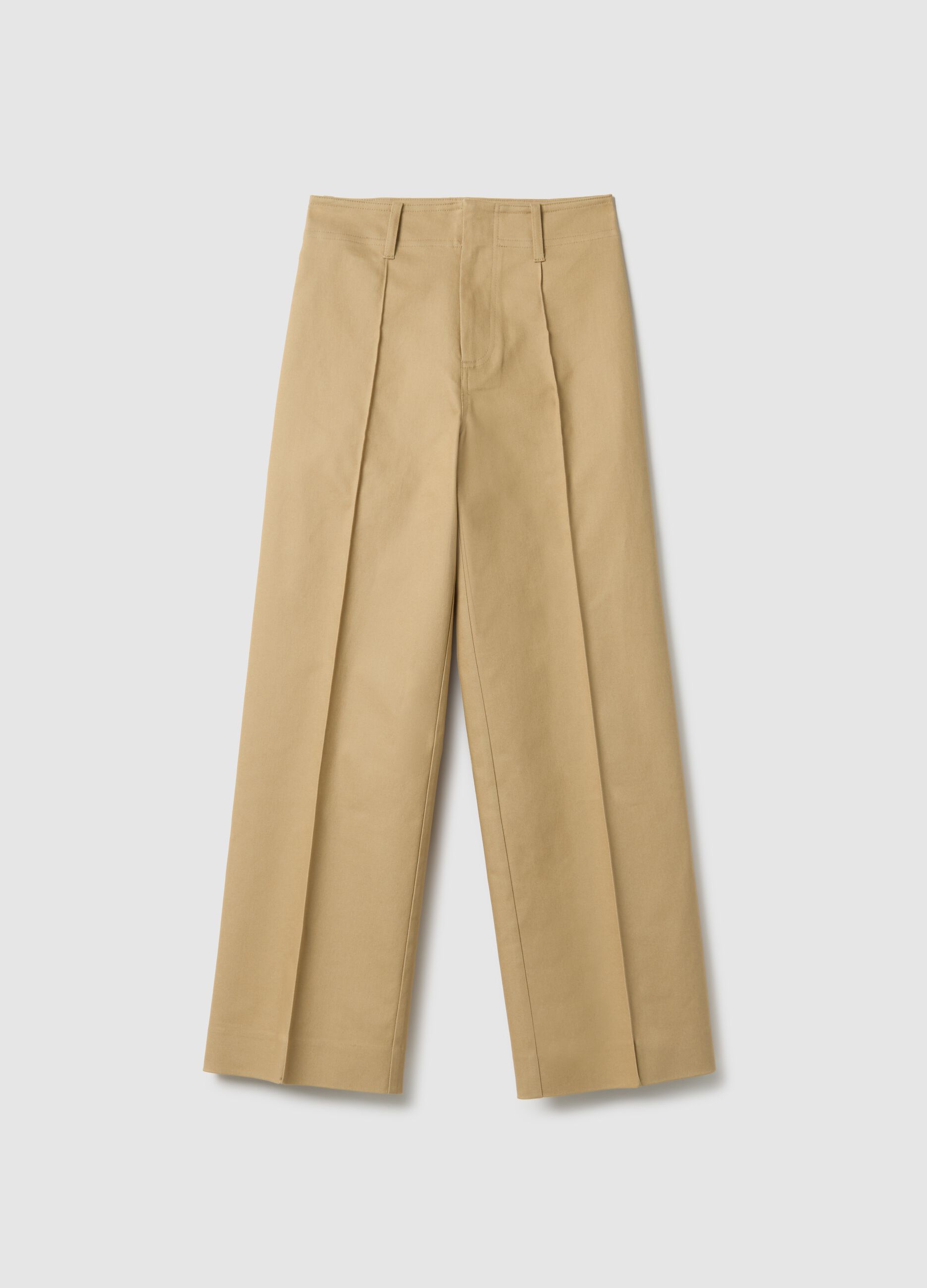 Pantaloni dritti in misto cotone beige regular fit