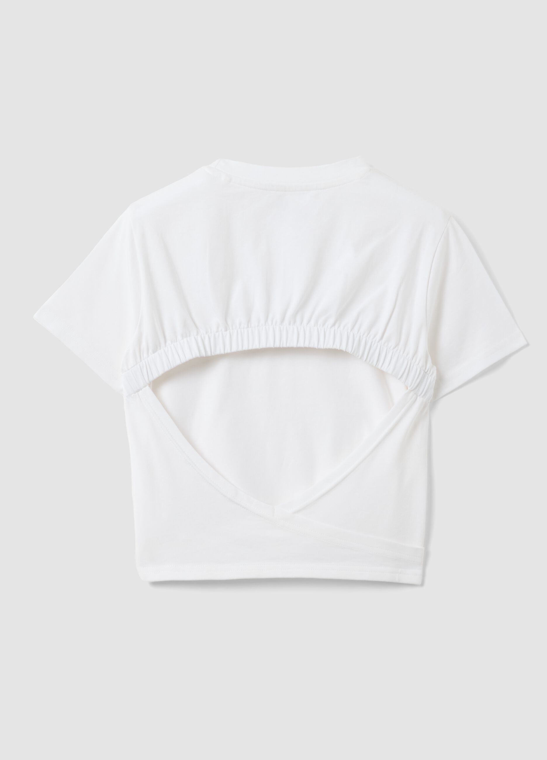 Girls' fitted white stretch cotton T-shirt