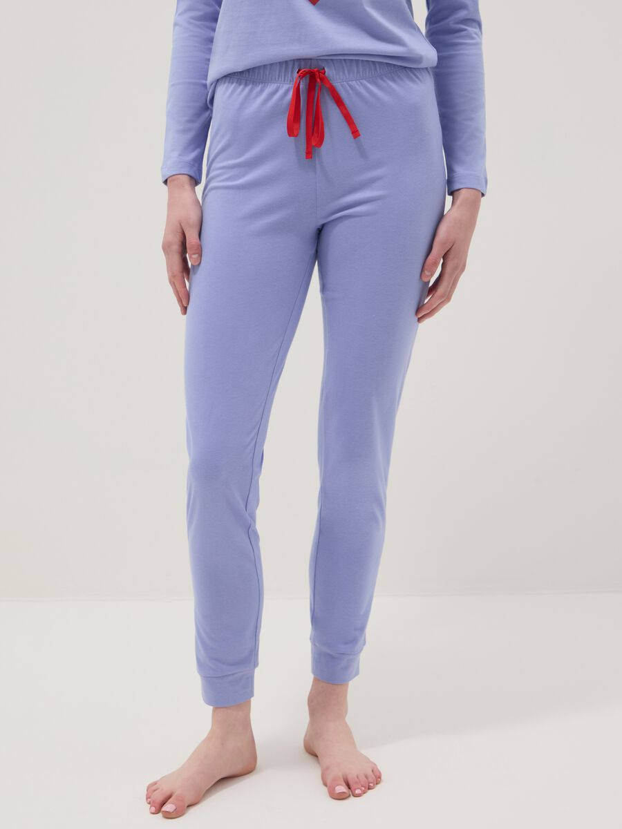 Pigiama in puro cotone viola regular fit con cuore_3