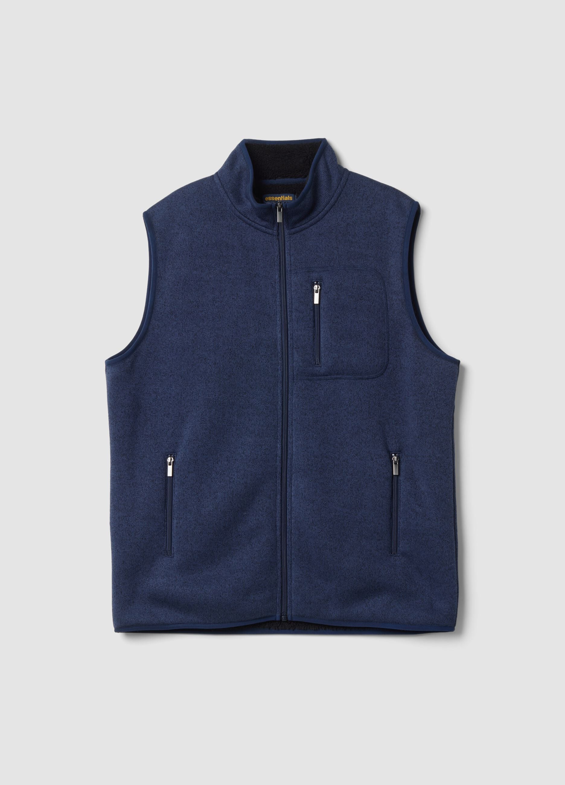 Navy blue sherpa gilet with collar and zip