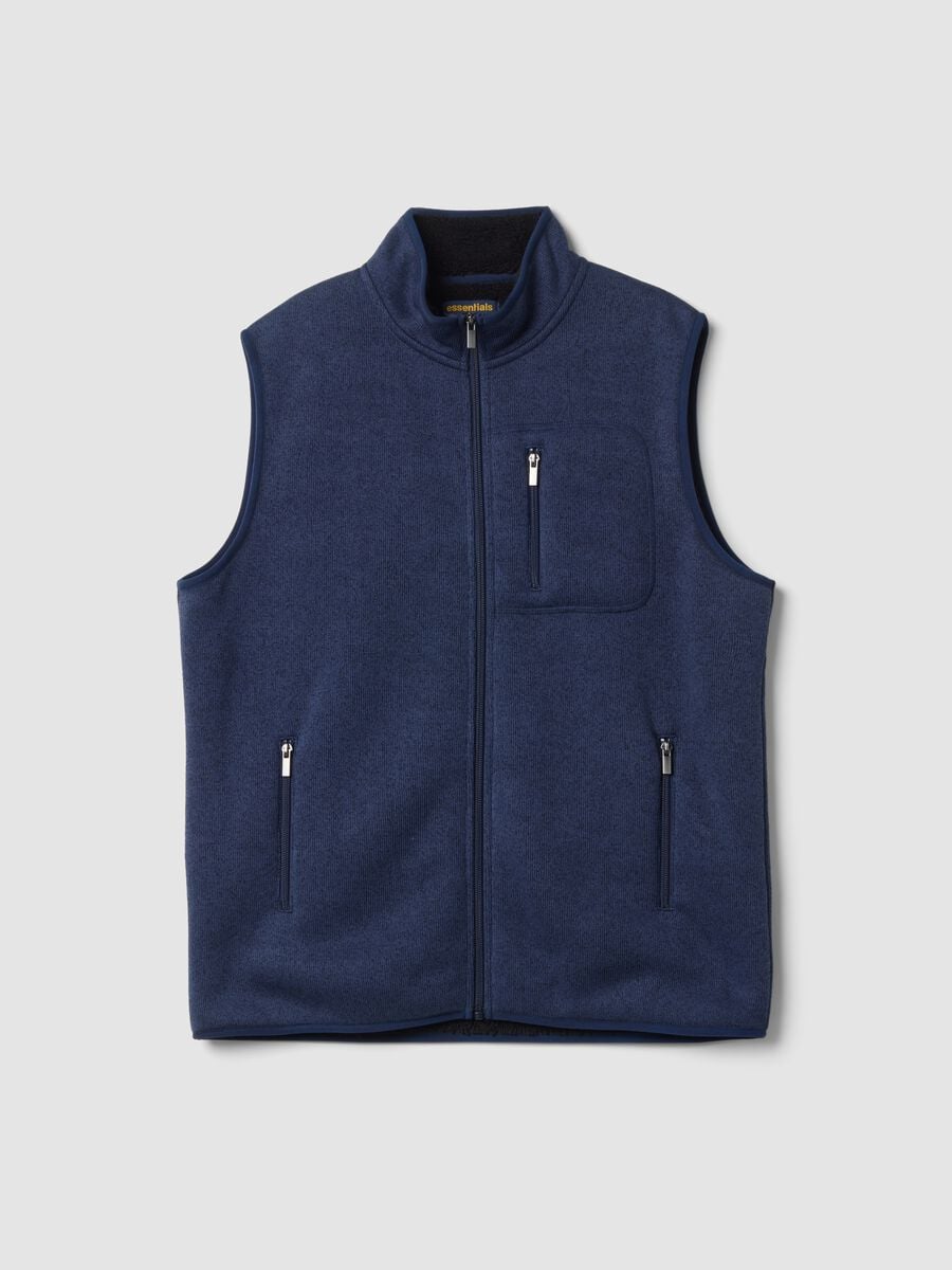 Navy blue sherpa gilet with collar and zip_0