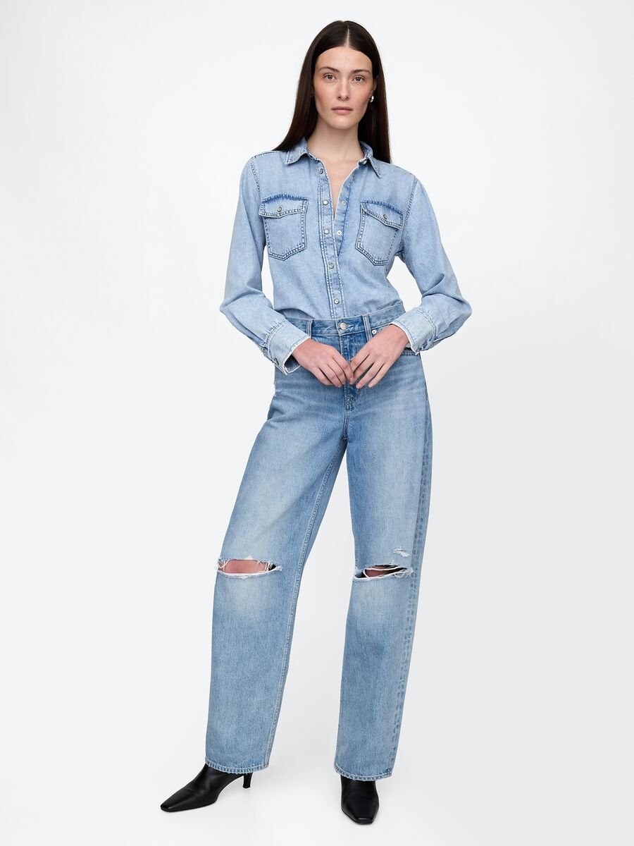 Camicia in denim con bottoni a pressione_1
