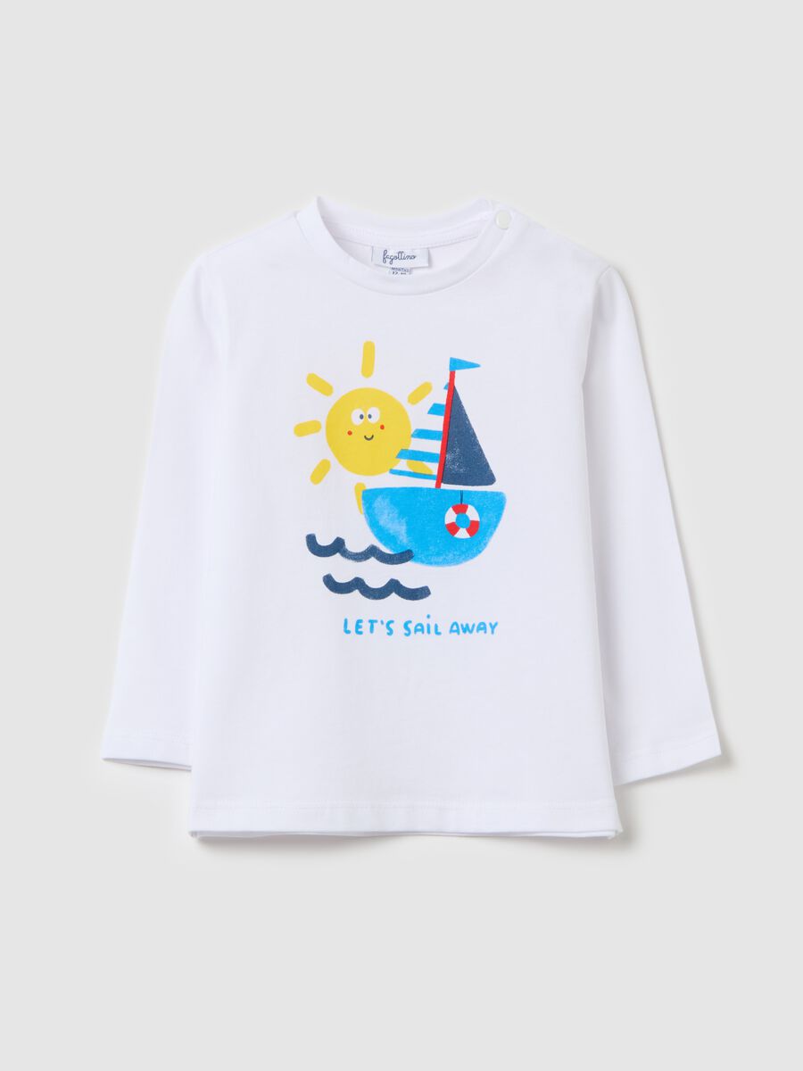 Cotton T-shirt with print and long sleeves_0