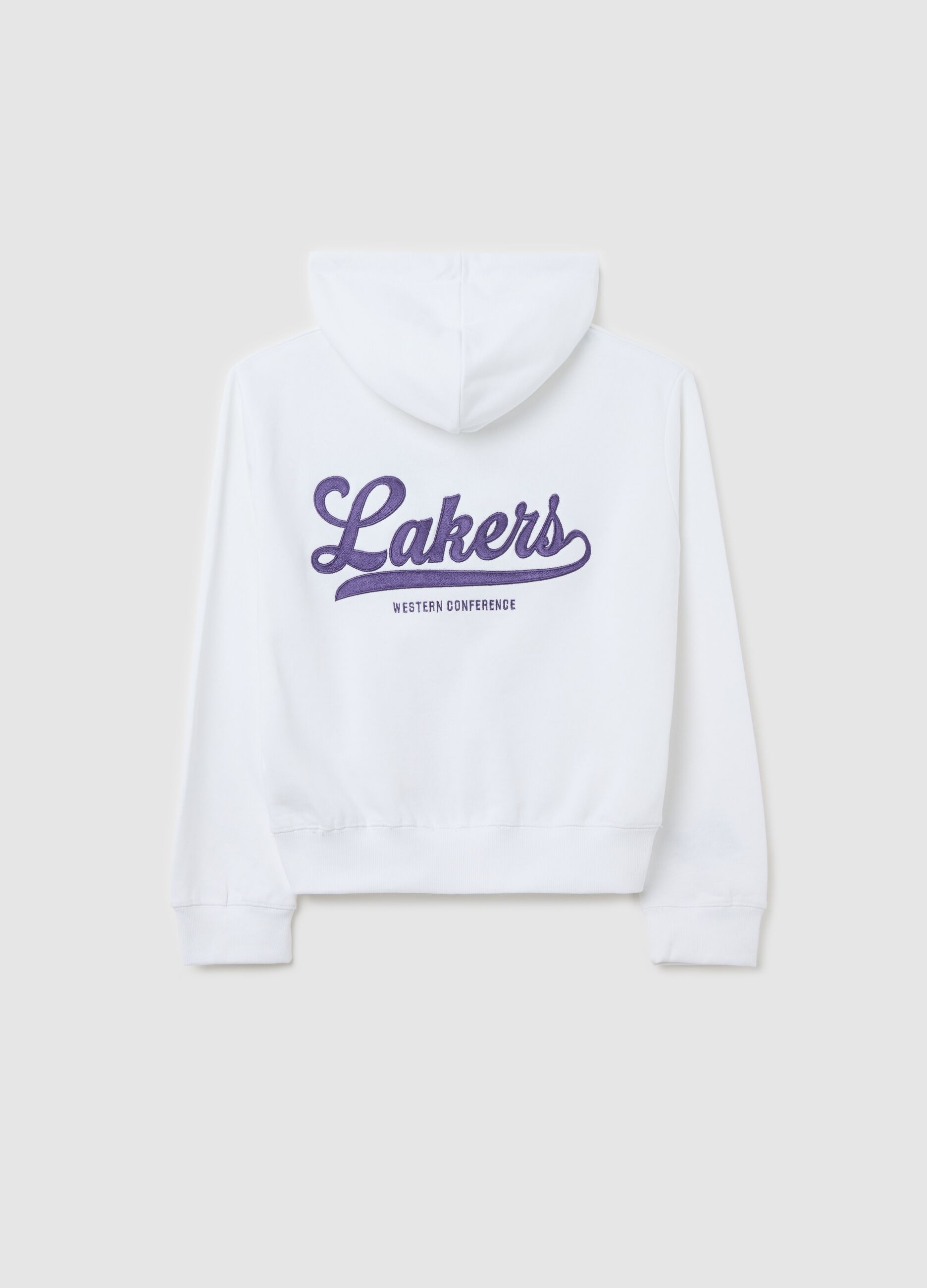 White full-zip sweatshirt with hood and NBA Los Angeles Lakers embroidery