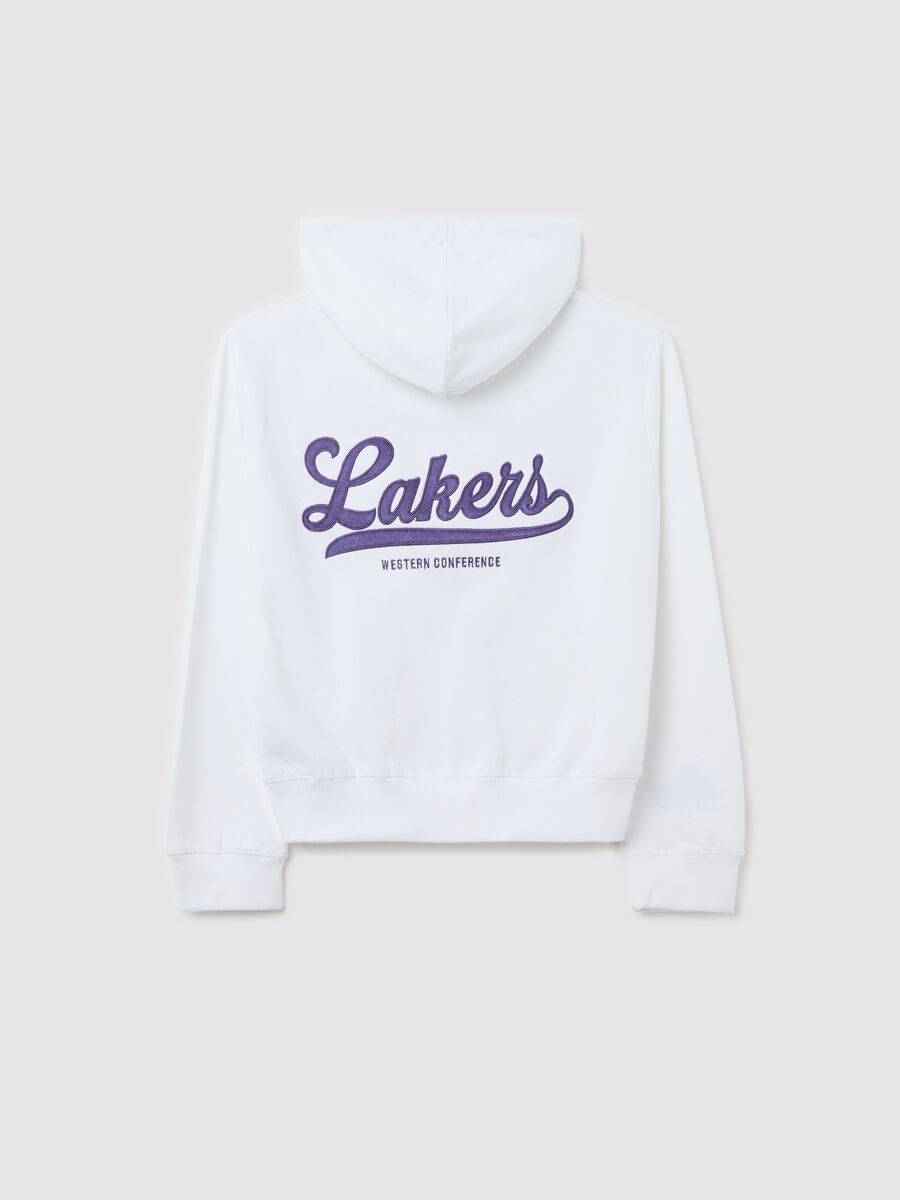 White full-zip sweatshirt with hood and NBA Los Angeles Lakers embroidery_5