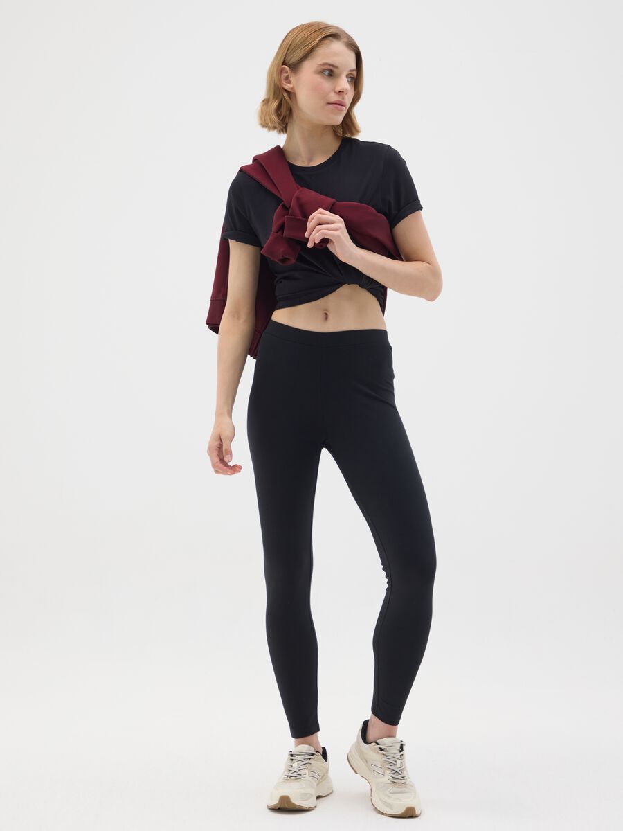 Leggings in cotone elasticizzato nero skinny_0
