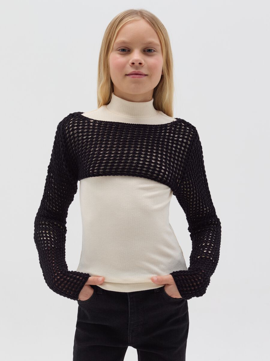 Openwork knit cropped cardigan_0